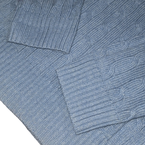 Polo | 100% Silk Tussah | Logo Embroidered Cable-Knit Sweater | Men's | Blue - Picture 7 of 9
